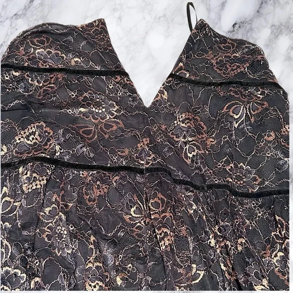 LAUREN RALPH LAUREN Skirt Womens 14 Black Gold Lace Tier MIDI Cocktail - Picture 4 of 14